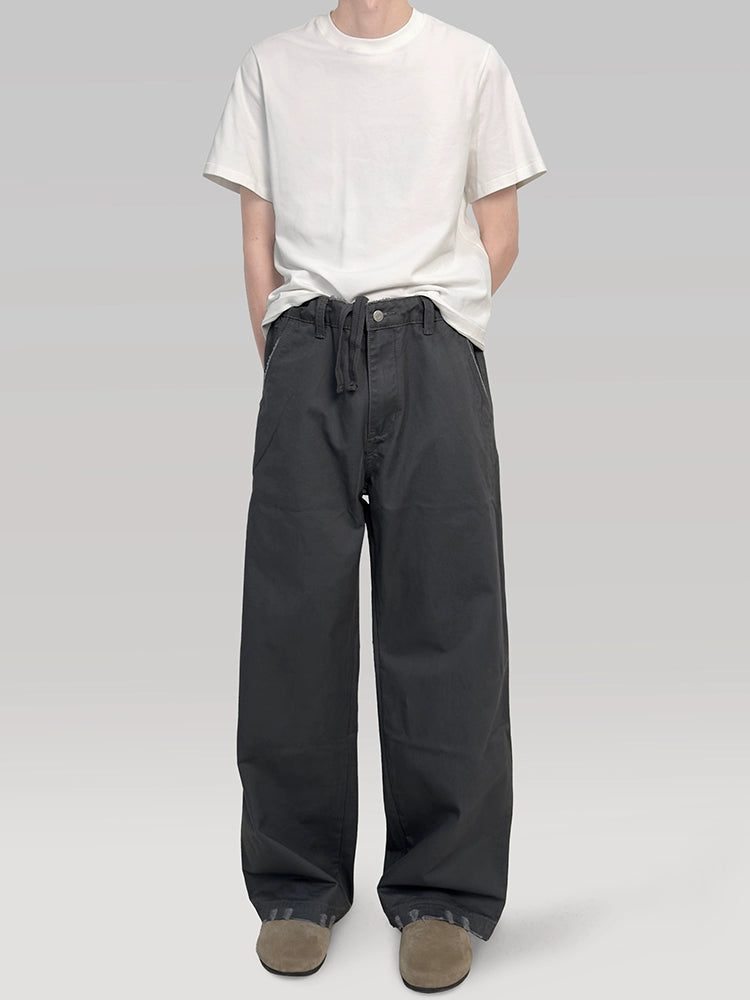 PLUS NO LOGO Washed and Old Loose Straight-leg Pants