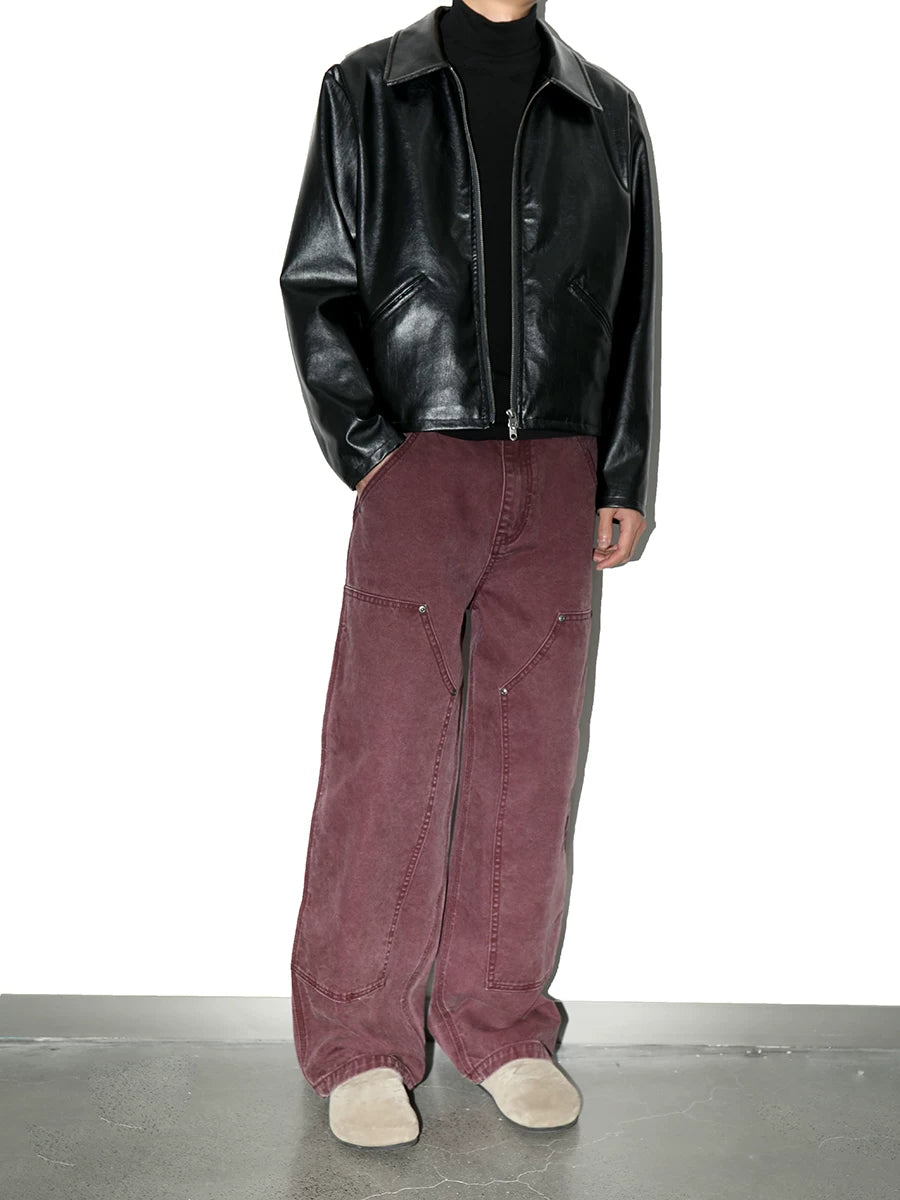 [PLUS NO LOGO] 25AW Lapel washable leather jacket