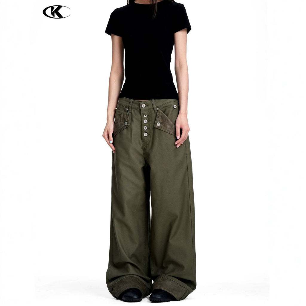 11KN Retro Five-button Straight Denim Overalls