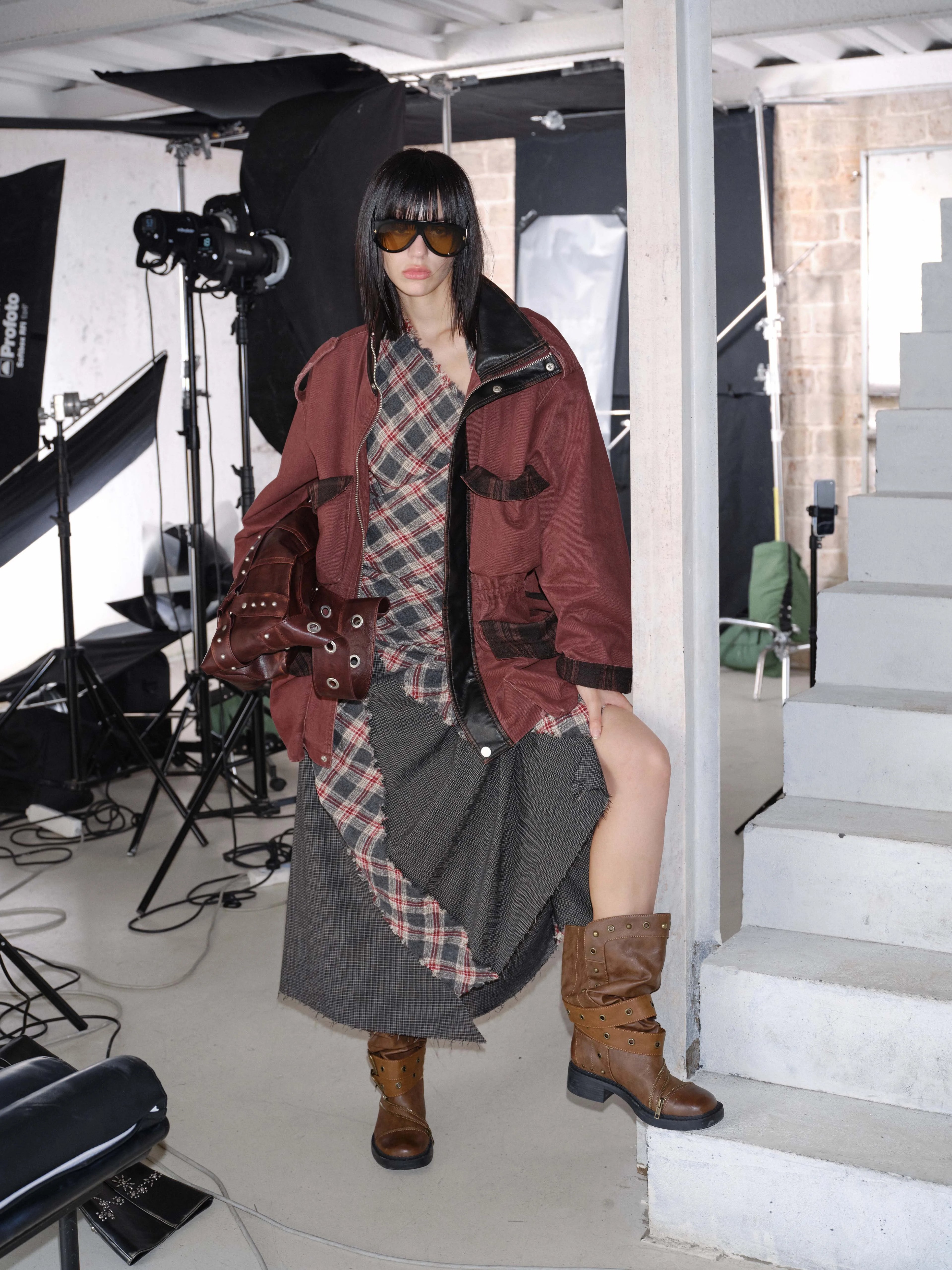 2th Desire Vintage Checkered Neck Dress