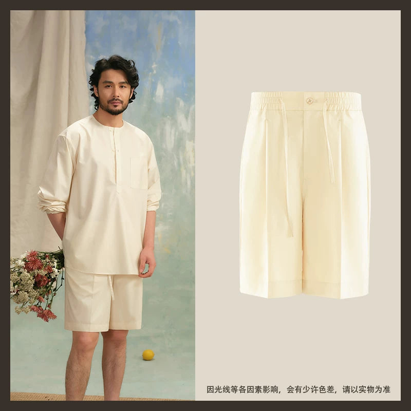 CULTUM Lazy Drawstring Single-pleated Straight-leg Loose Shorts