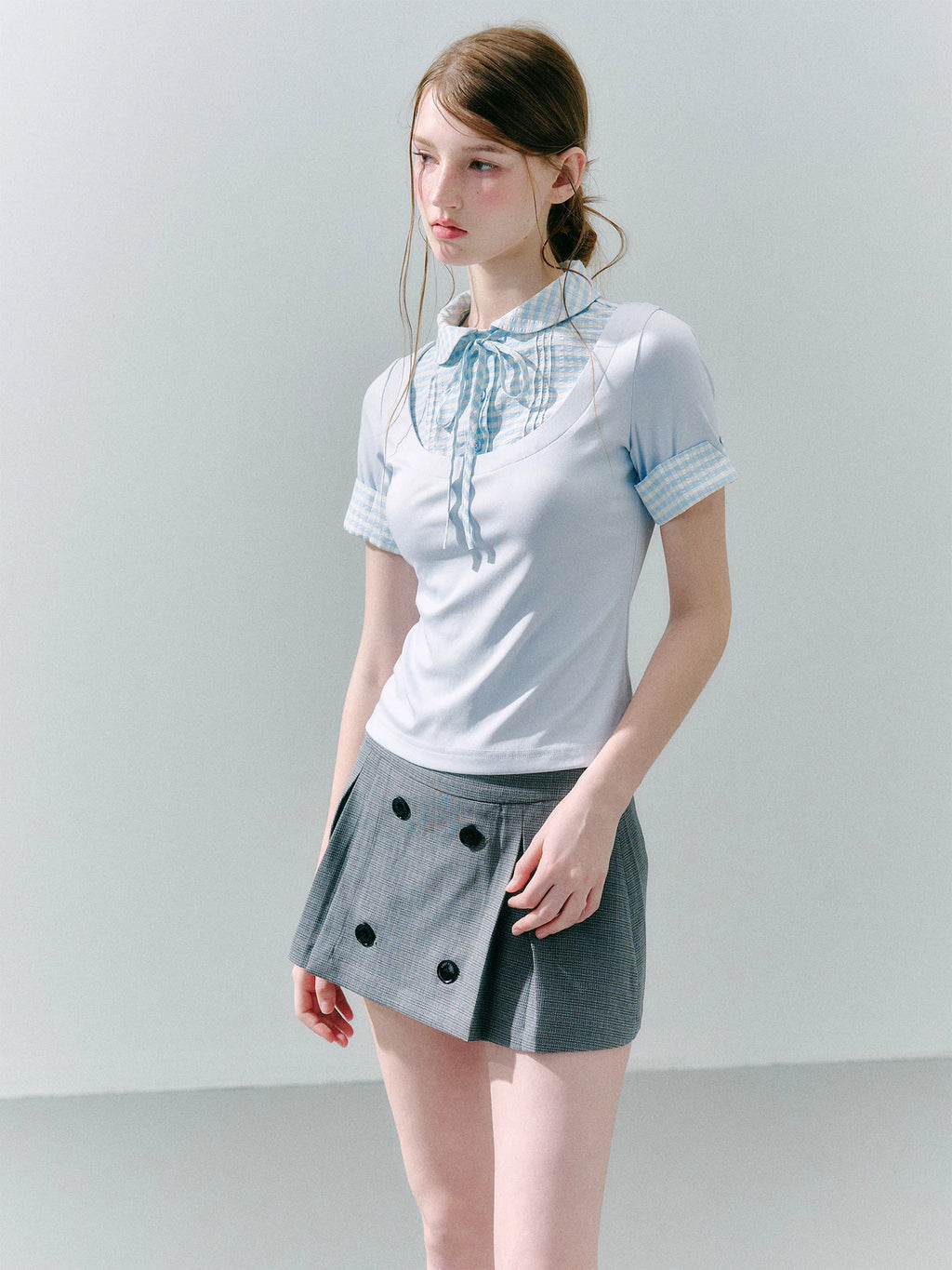 LOST FOREST Fake Two Piece Splicing Slim Tee
