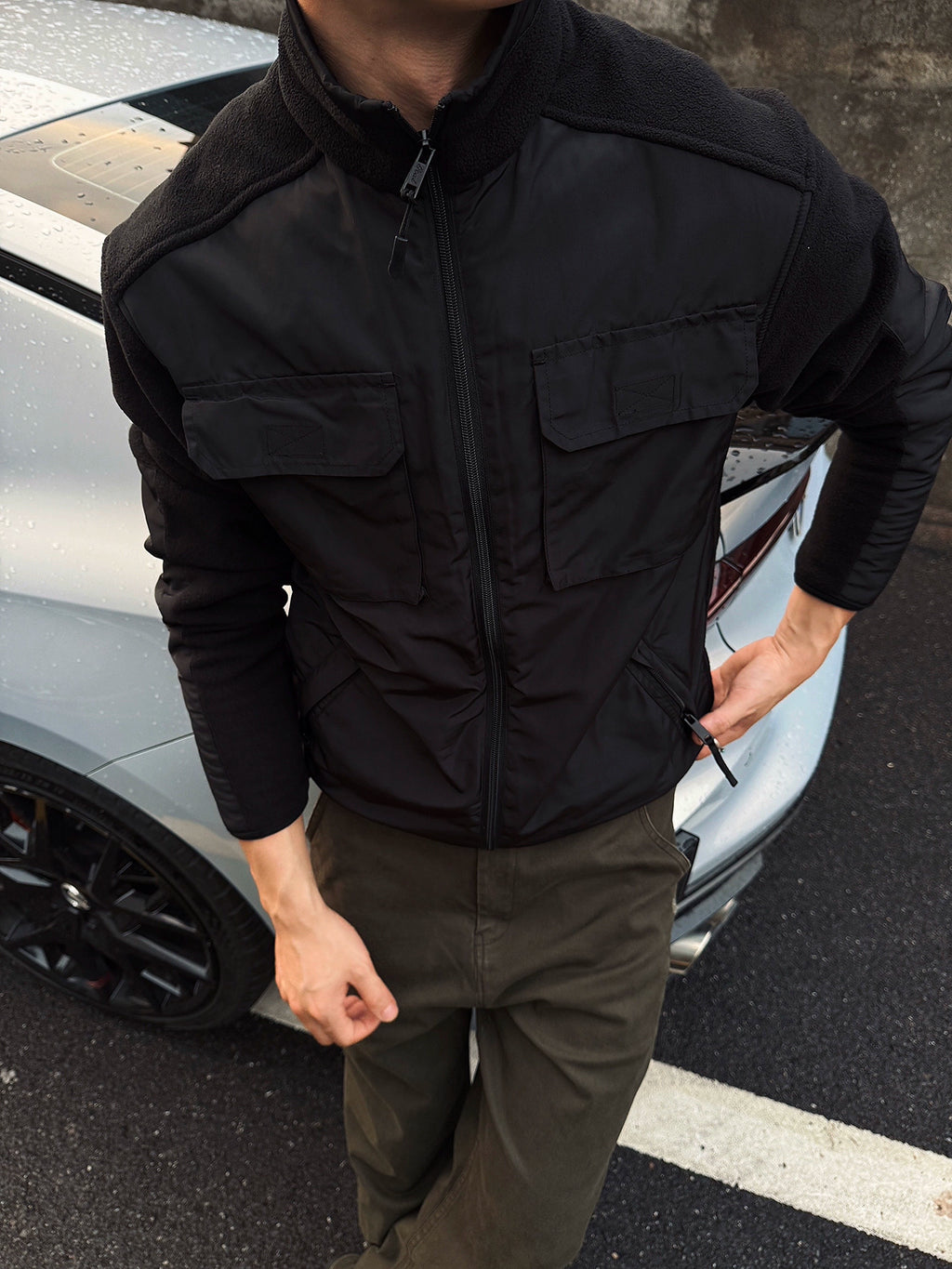 GTAL Splicing Stand-up Collar Warm and Windproof Long-sleeved Tooling Jacket