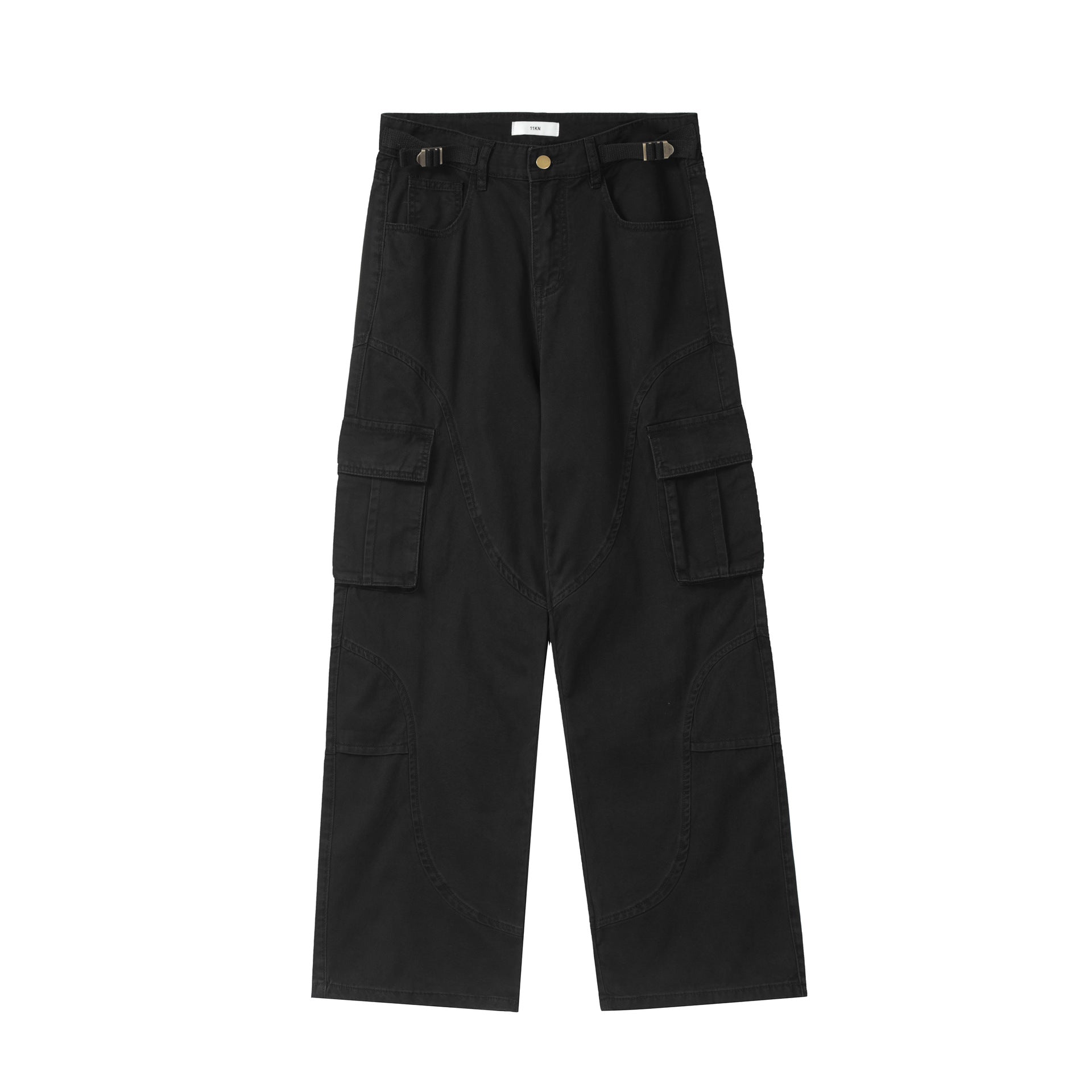 11KN Retro Three-dimensional Large Pocket Straight Slacks