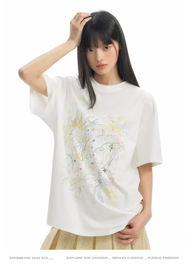 TGNS Hand Painted Halo Pattern Print Casual Tee