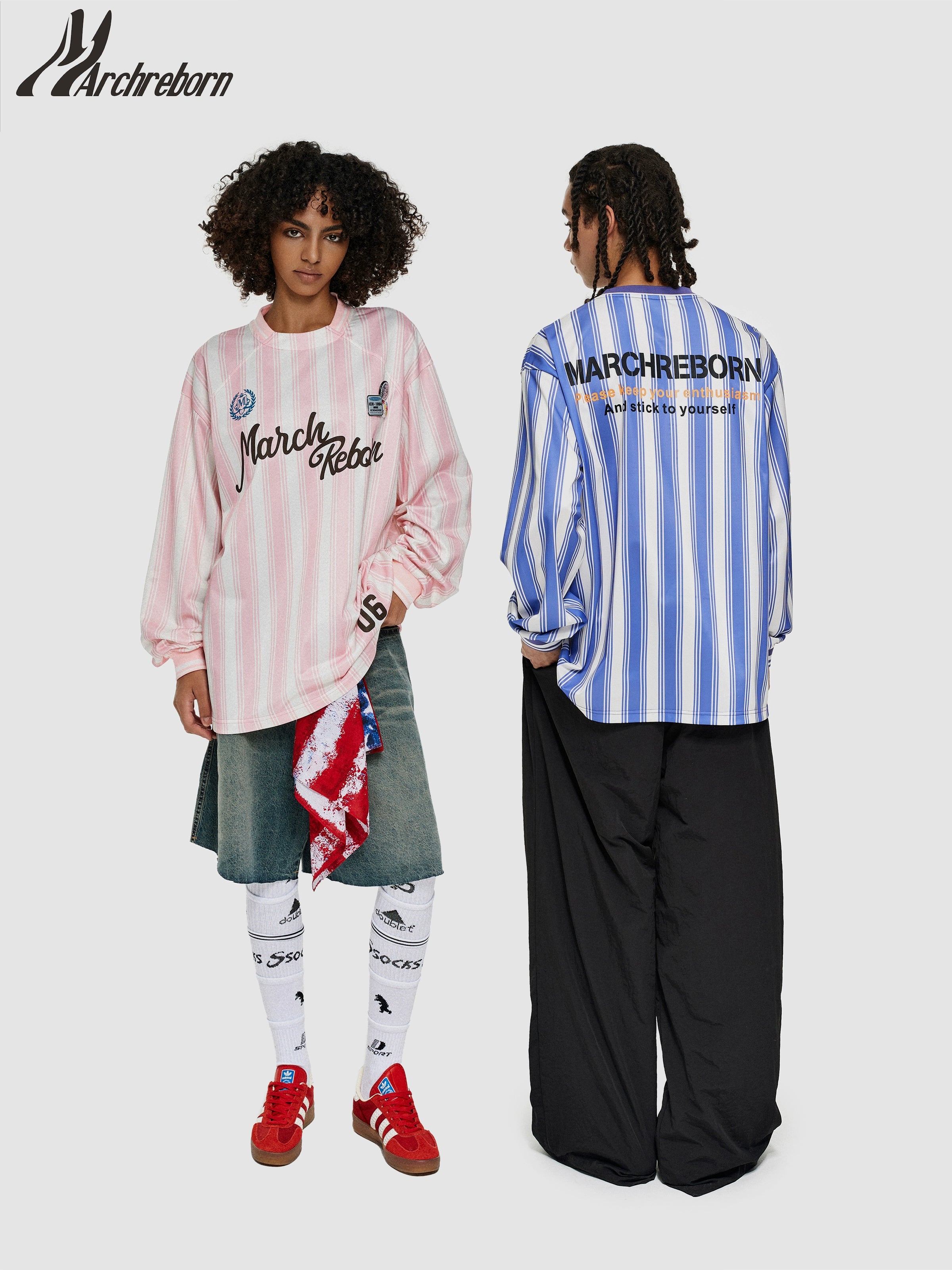 March Vintage Striped Football Style Print Long Sleeve