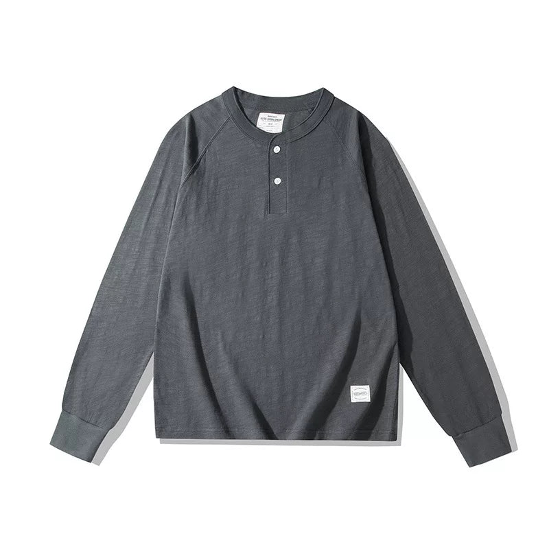 BlankMap Vintage Henry Collar Loose Shoulder Long Sleeves