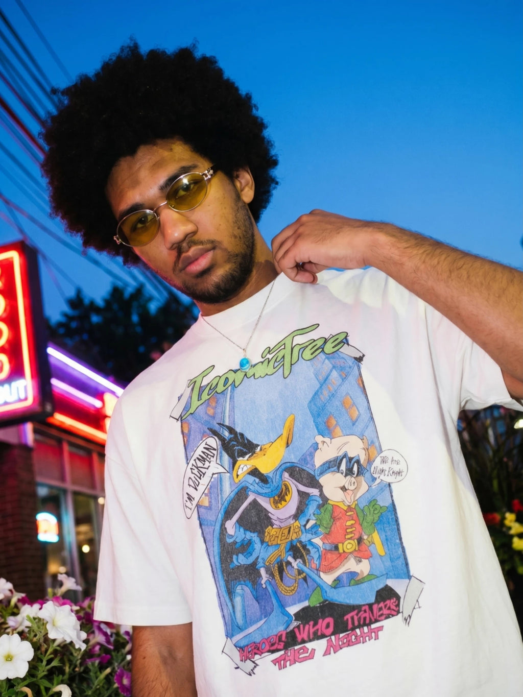 ComicTree Cartoon Print Crew Neck Casual Versatile Tee
