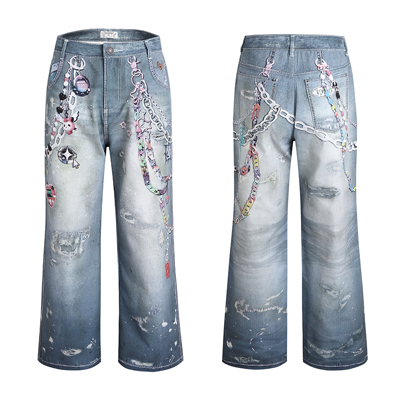 DND4DES Y2k Cartoon Chain Wide-leg Jeans