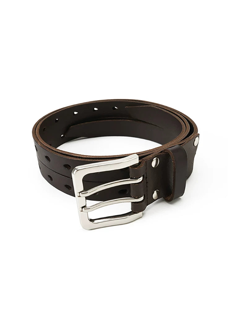 Borrowed Project Double-breasted Leather Pin Buckle Belt
