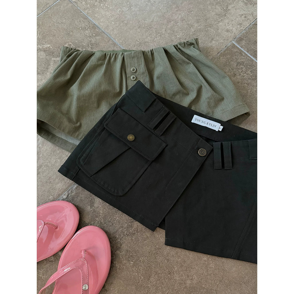 YOUNG KYLIN Stylish Stacked Shorts Skirt