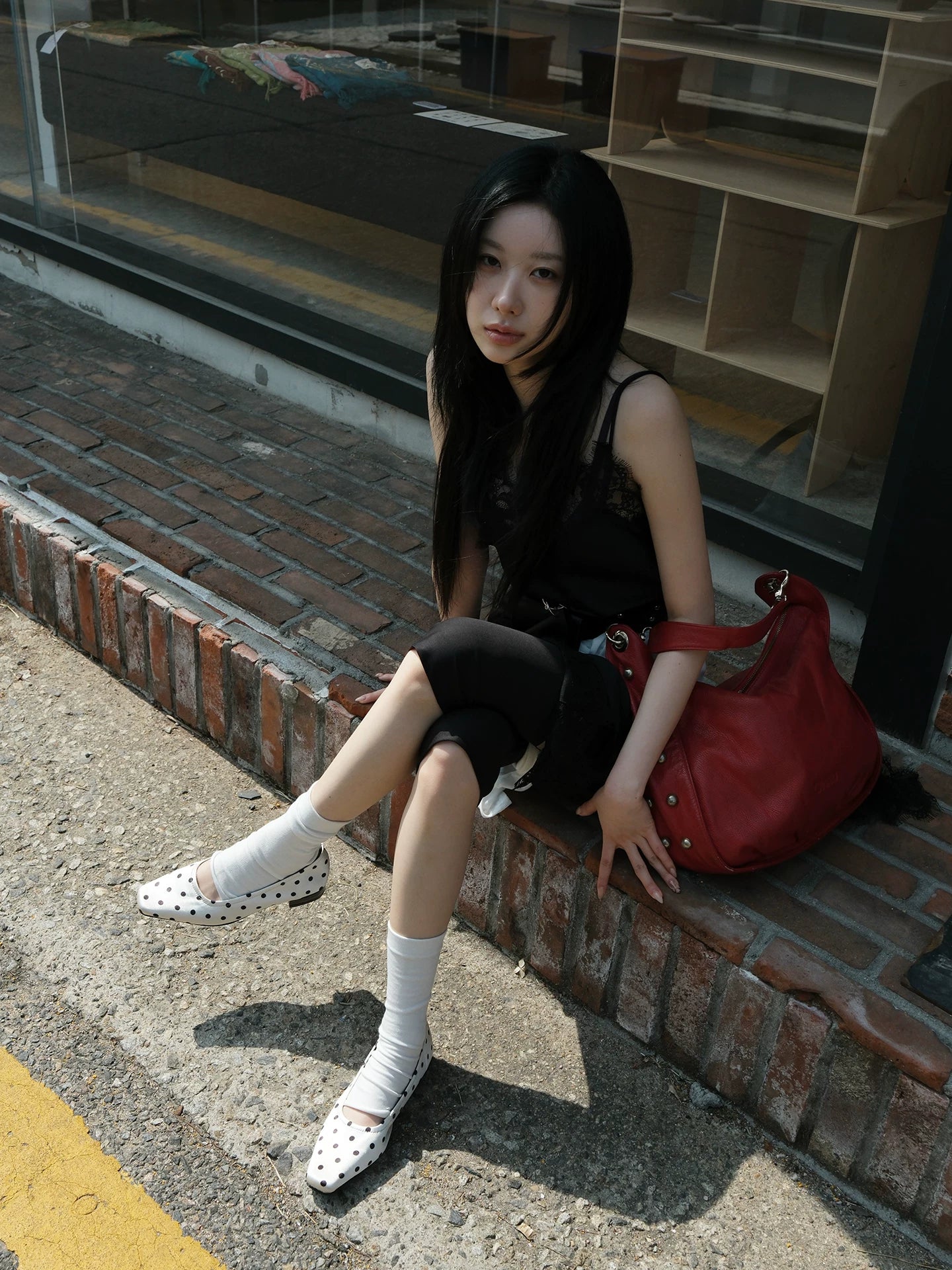 Mooreyu Retro Polka Dot Square Head Shallow Mouth Versatile Single Shoes