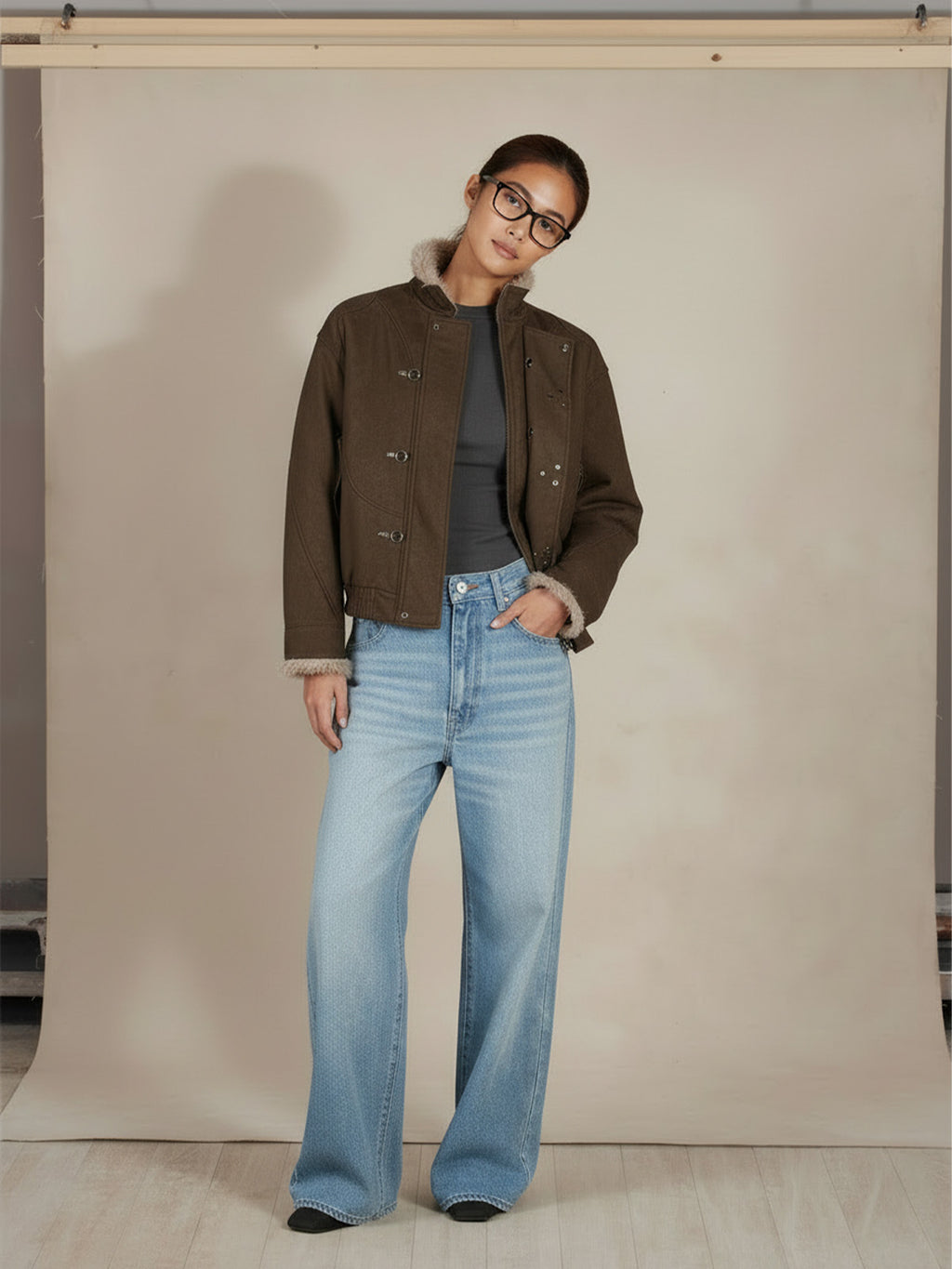 EME Crocodile PU Leather Stand-up Collar Jacket