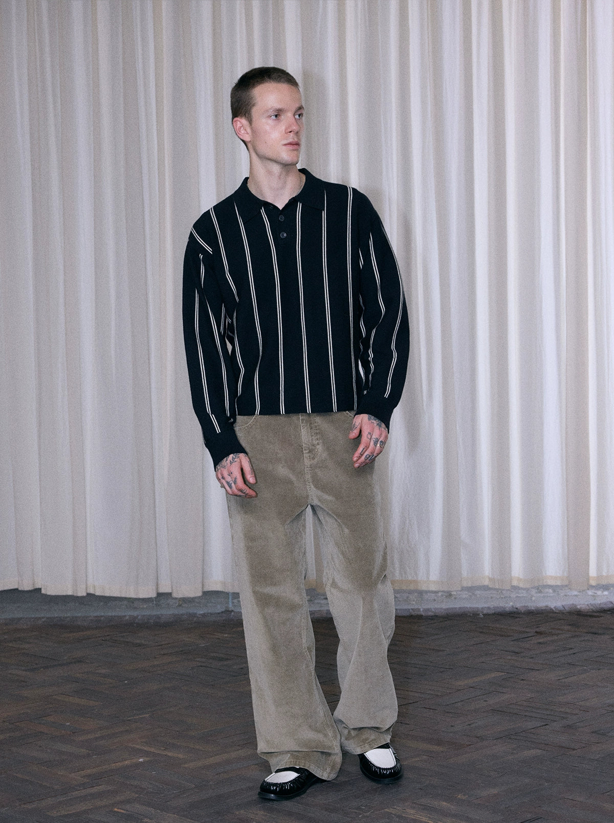 InsGale Striped POLO Lapel Long Sleeve Knitted Sweater