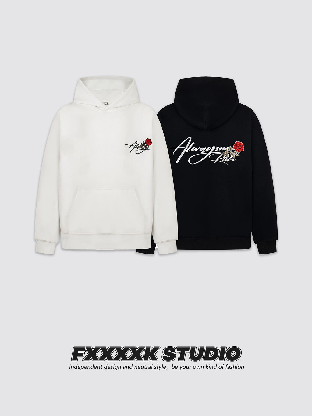 Kenvibe Vintage Embroidered Rose Letter Hooded Sweater
