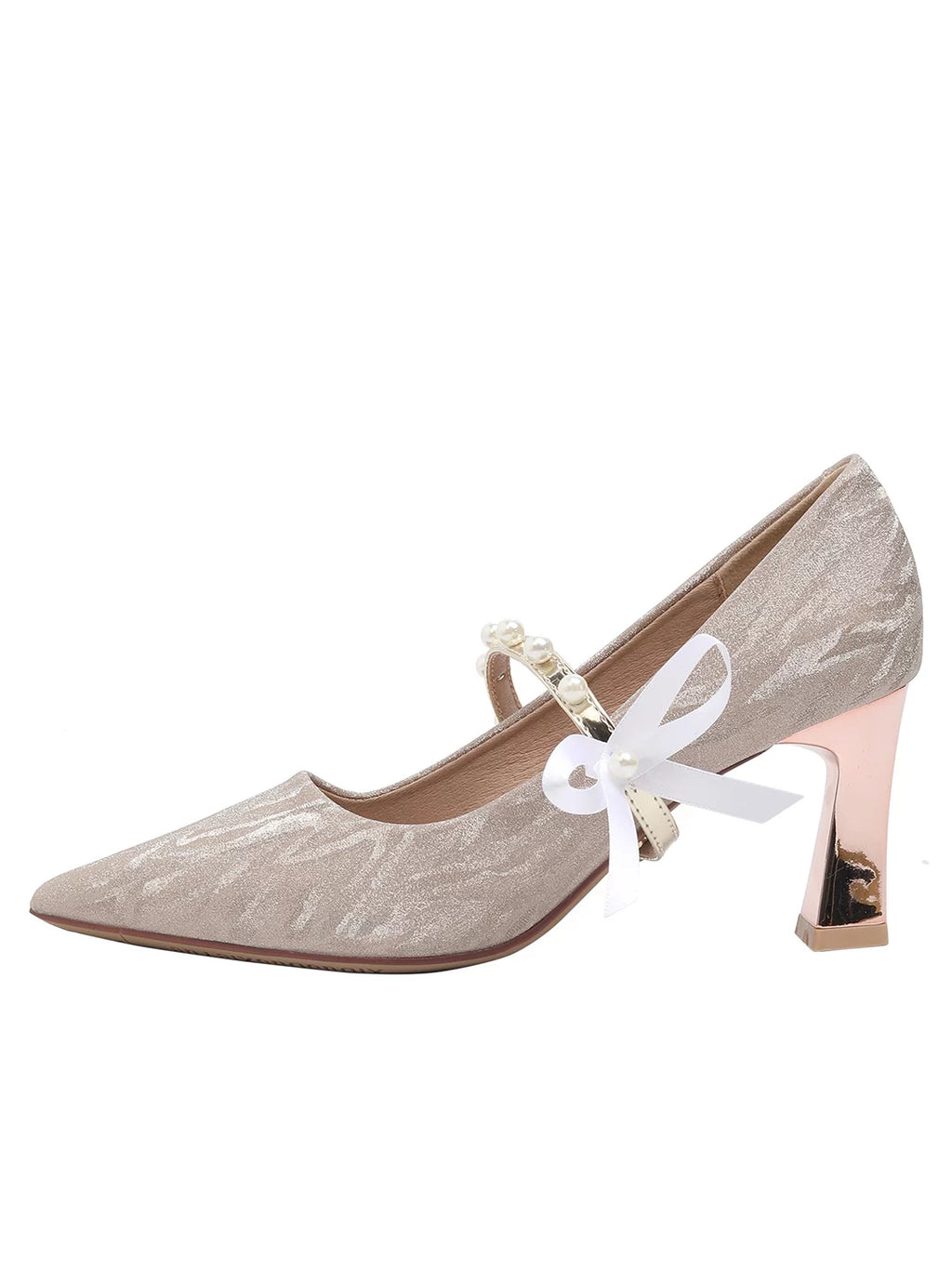 CHRNDXEE Bow Pearl One-word Strap High Heels