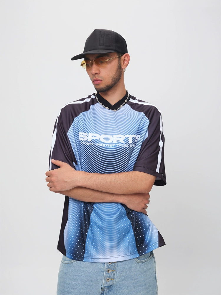 ComicTree Polka Dot Gradual Change V-neck Sports Jersey