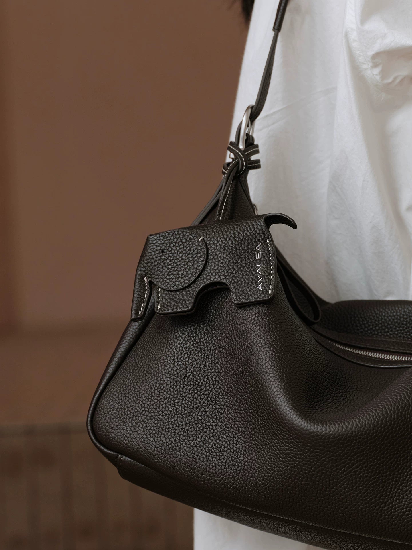 AVALEA Cowhide Baby Elephant Pendant Keychain