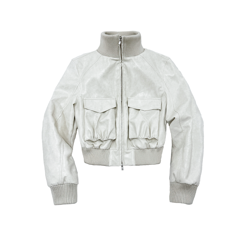 JCAESAR WOMEN Pleated Short Leather Jacket