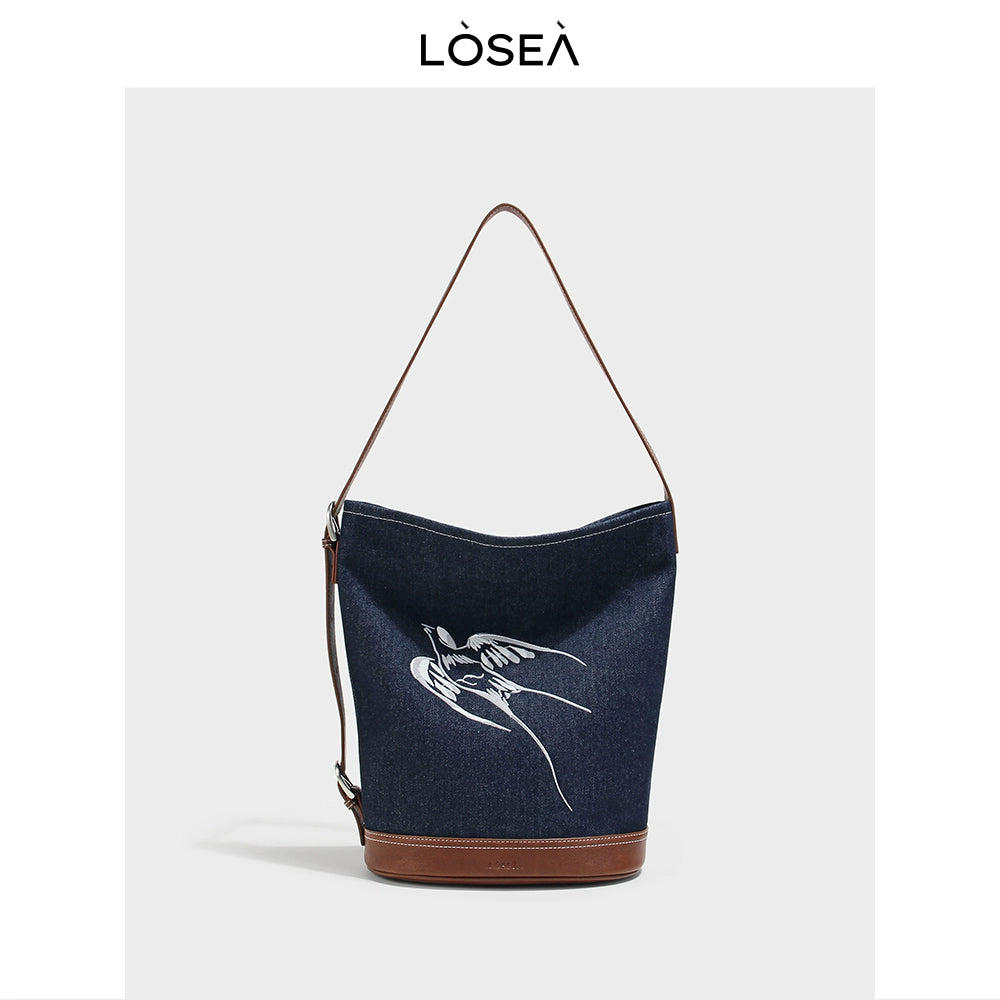 LOSEA Denim Bucket Shoulder Bag