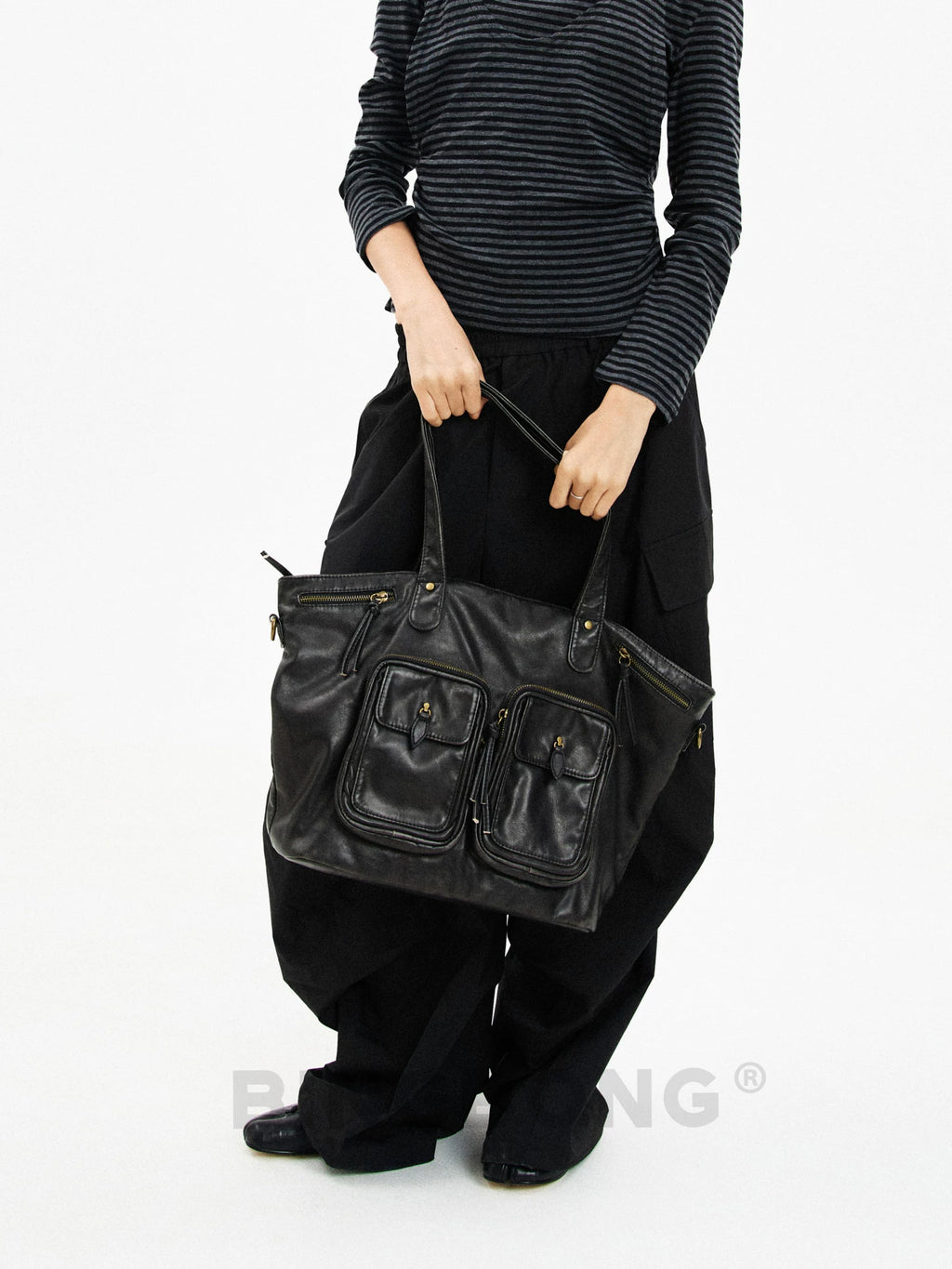 BINGBONG Multi-pocket Retro Large-capacity Tote Bag