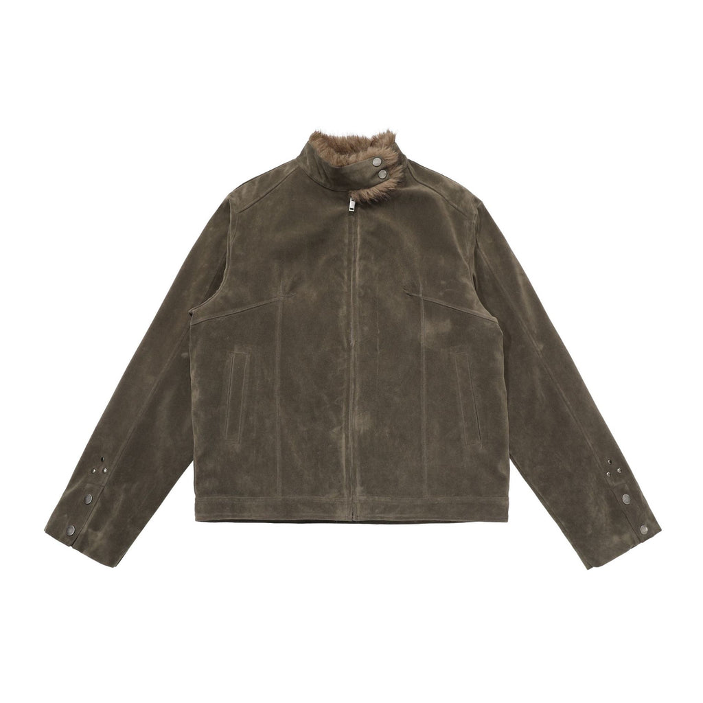 CHANYOOU Retro Suede Stand-up Collar Fleece Short Jacket