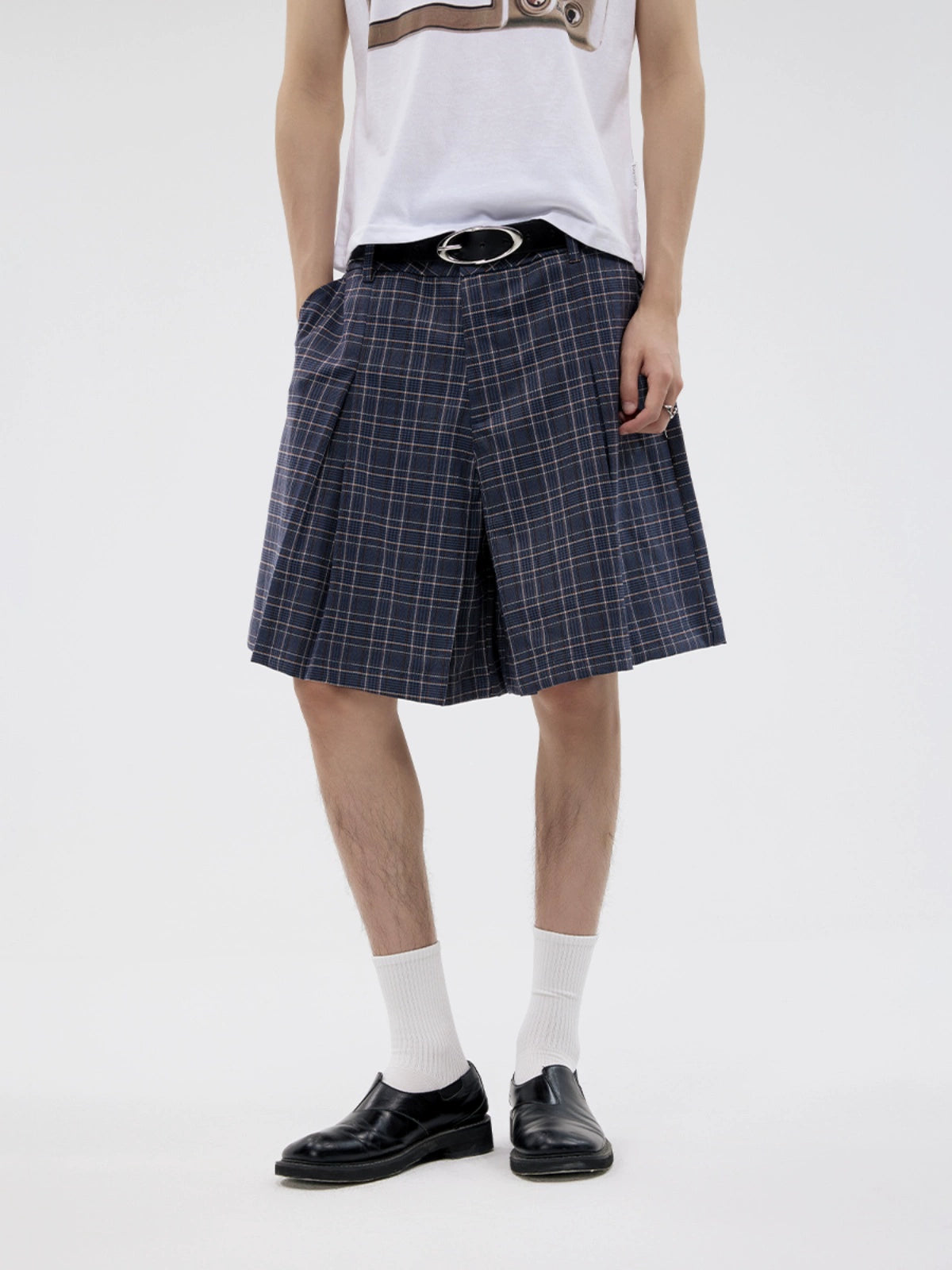 FUNKYFUN Plaid Pleated Silhouette Trousers Skirt