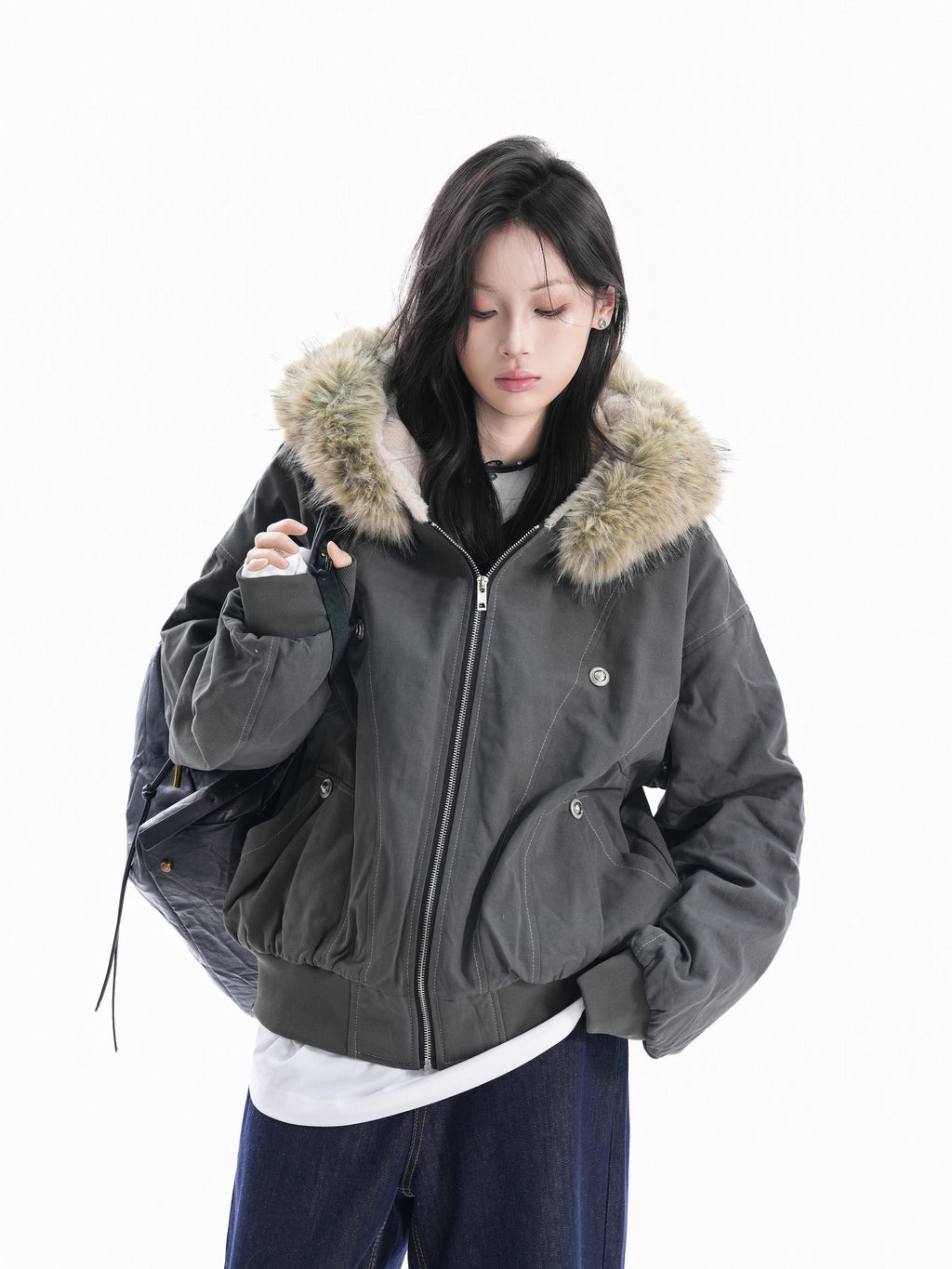 Zuocisankon Thermal Fur Collar Hooded Fleece Jacket