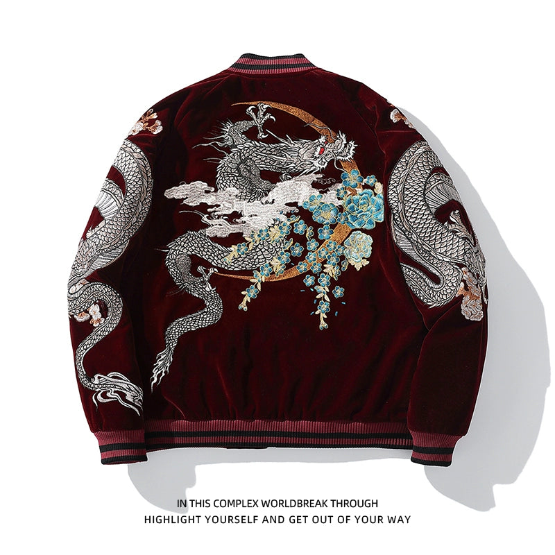 SKAJAN Yokosuka Embroidery Dragon Tiger baseball Jacket