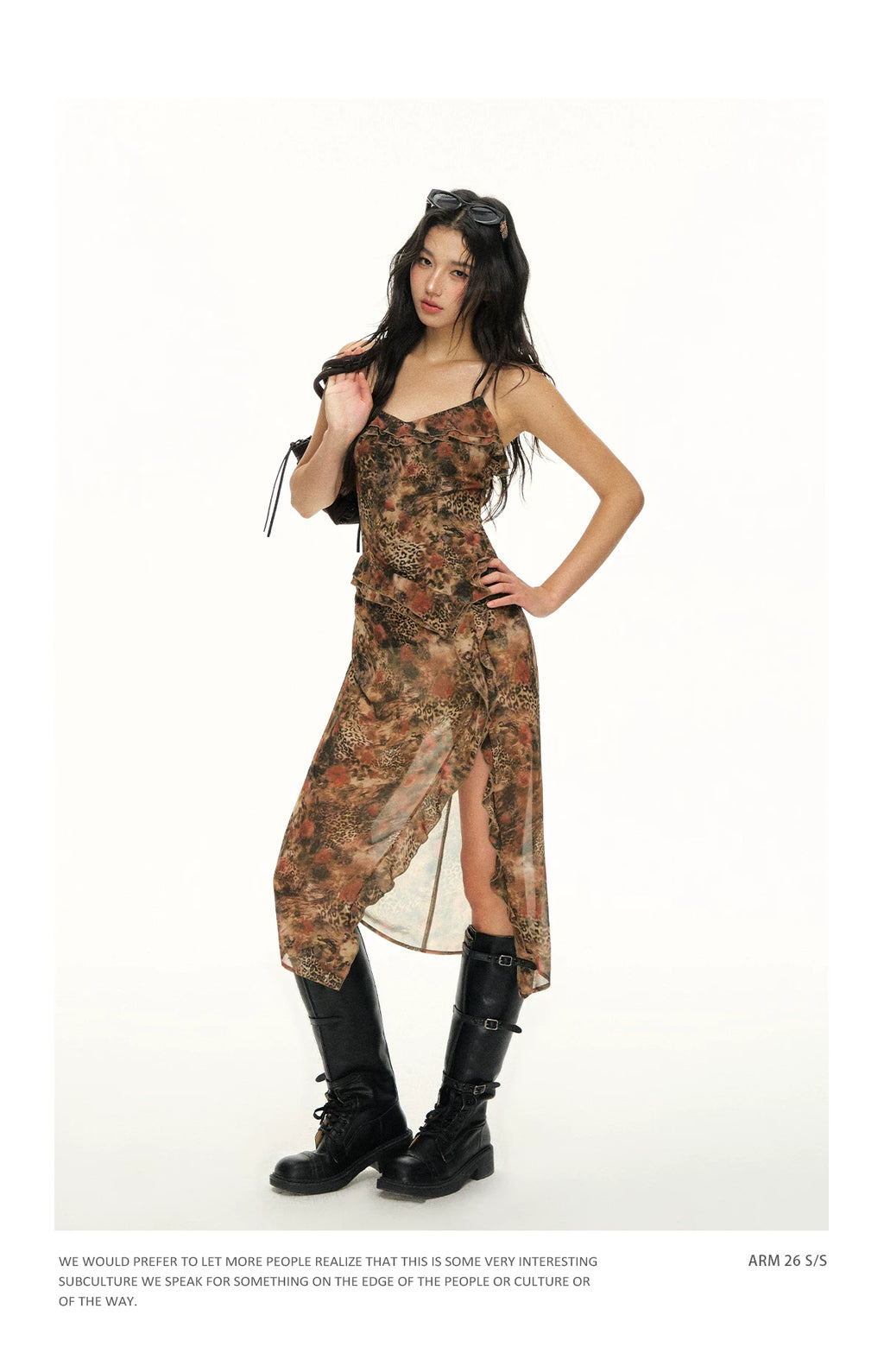 Ariseism Irregular Leopard Print Suspender Dress