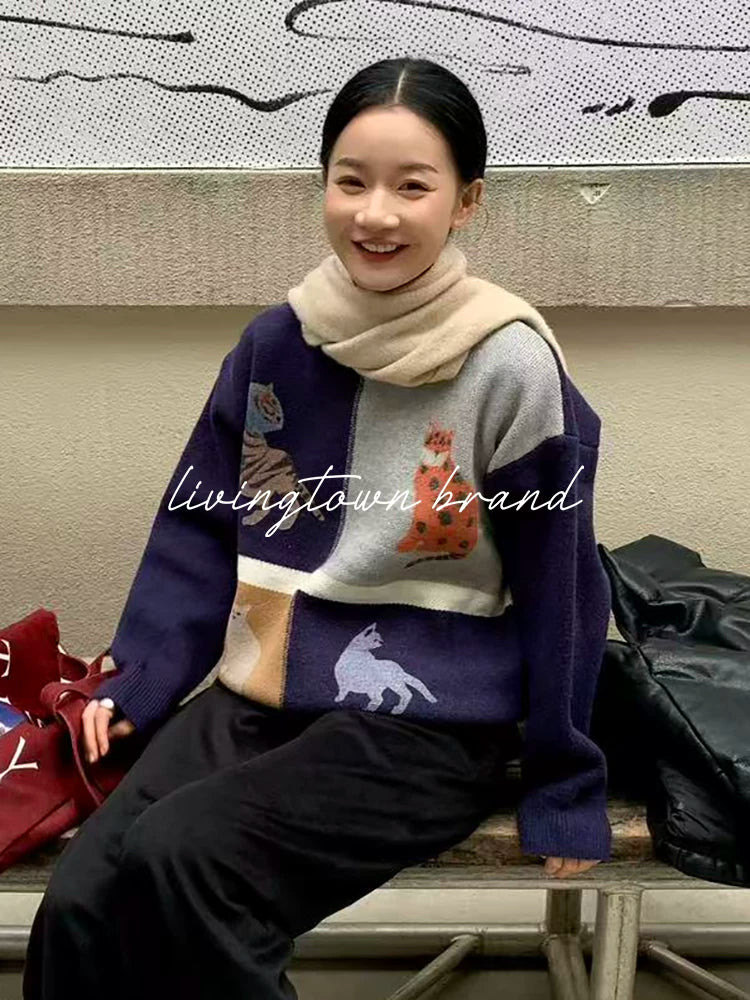 LIVINGTOWN cat knitted sweater