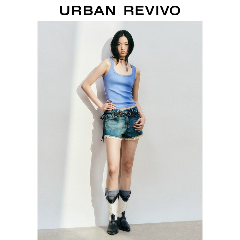 URBAN REVIVO Casual Versatile Slim Slim U-neck Vest