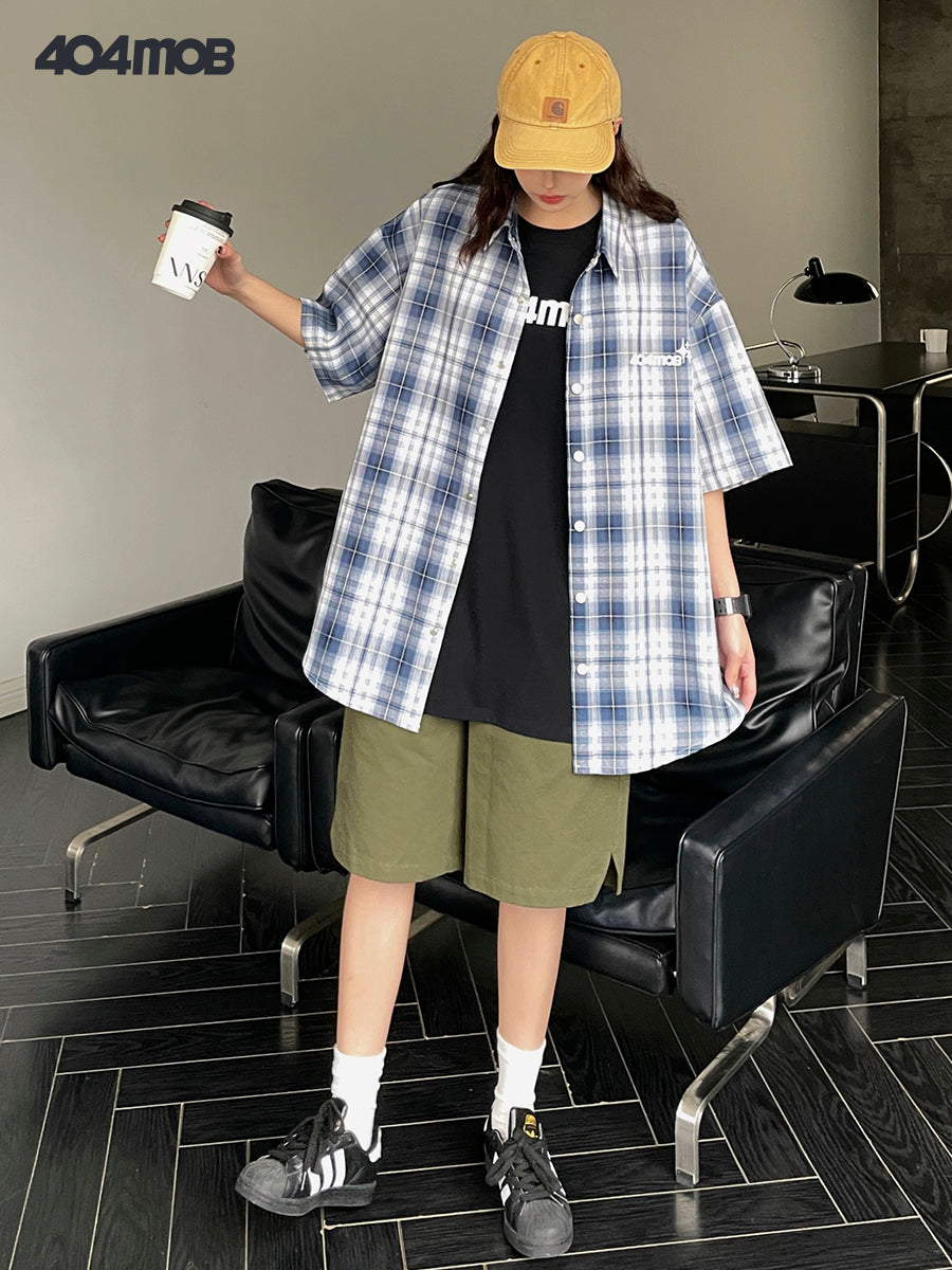 404MOB embroidery classic plaid shirt