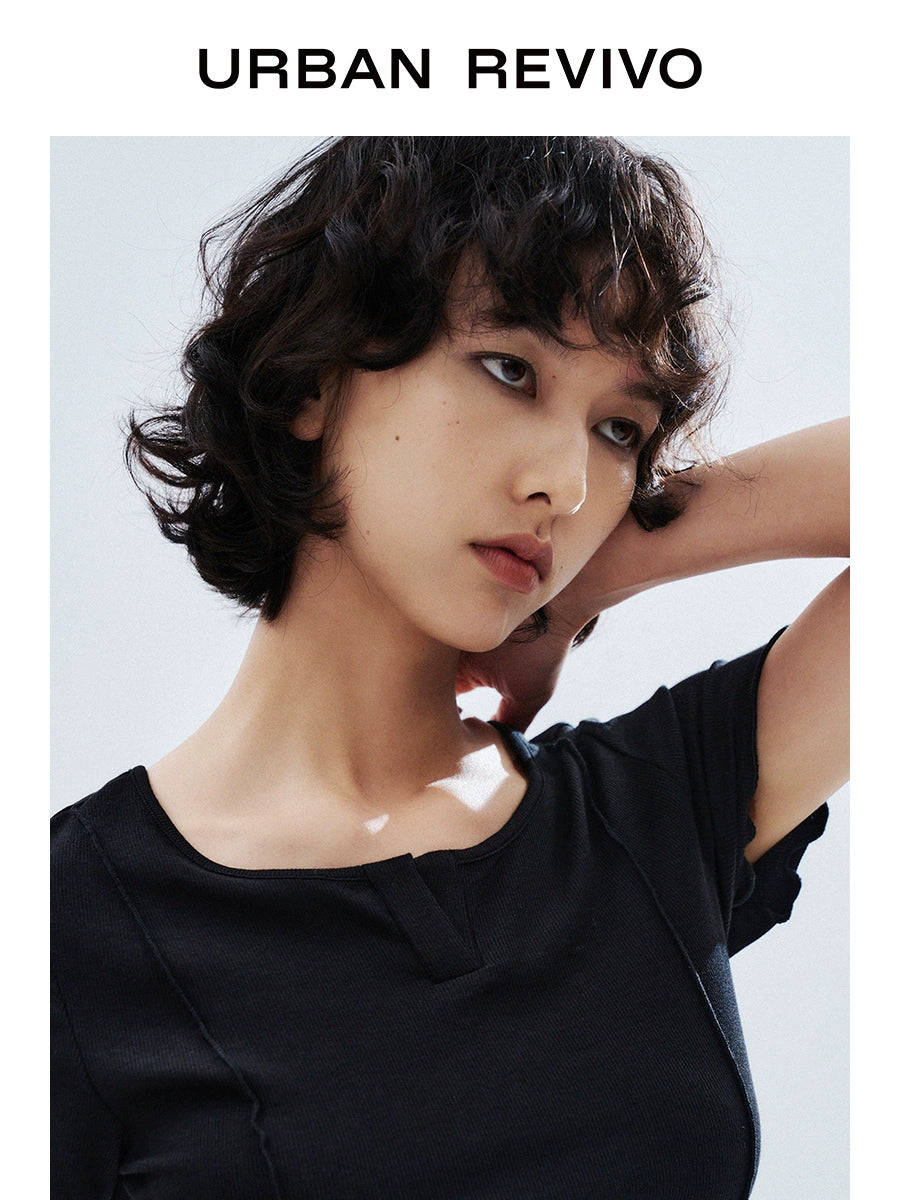 URBAN REVIVO Simple Fungus Edge Slim Tee