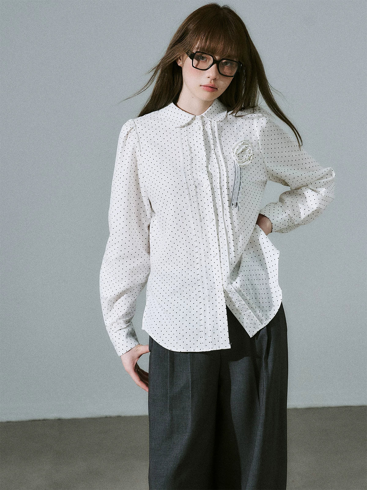 LOST FOREST Casual Flower Long-sleeved Shirt