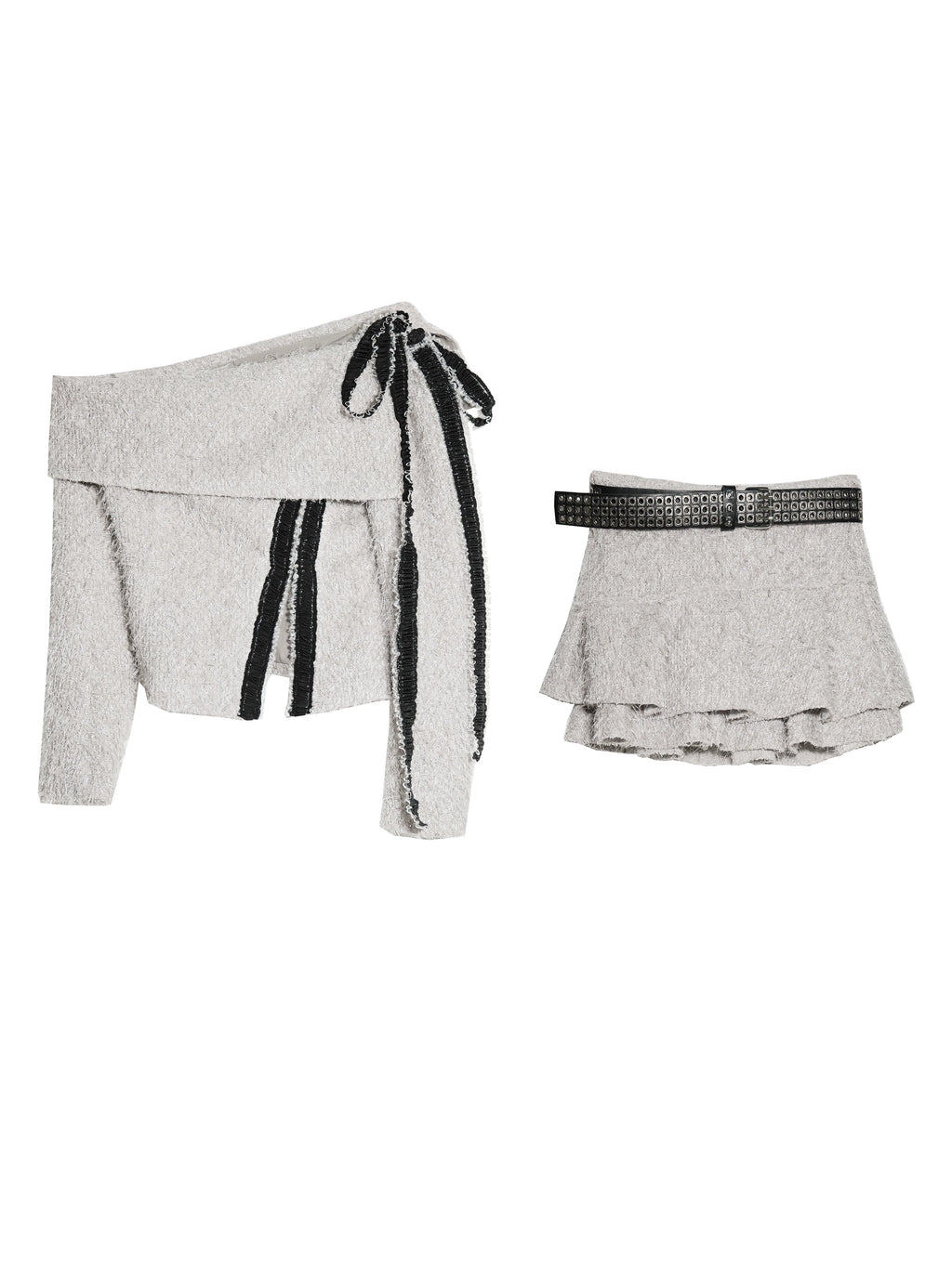 JNYLON Hairy Off-the-Shoulder Two-Piece Set