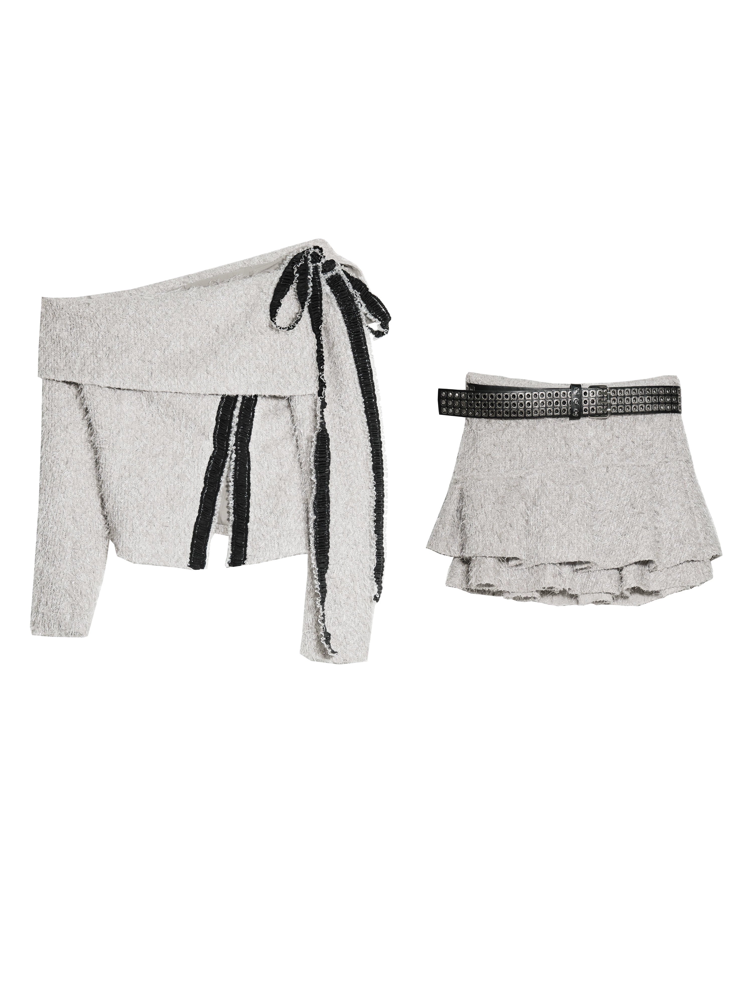 JNYLON Hairy Off-the-Shoulder Two-Piece Set