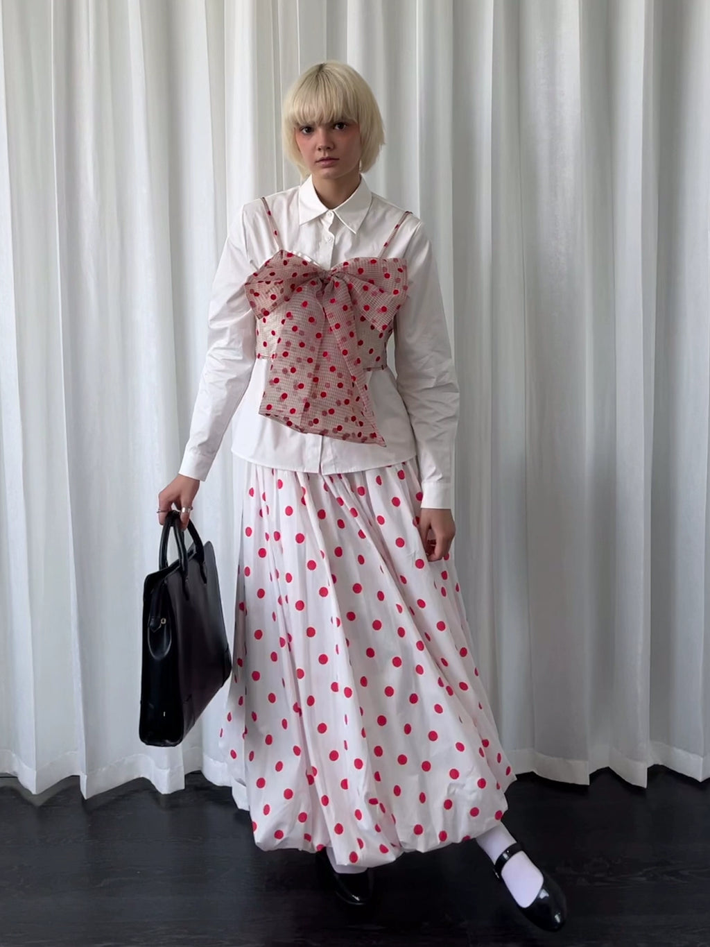 Loosesmell Mesh Polka Dot Stacked Bow Suspender
