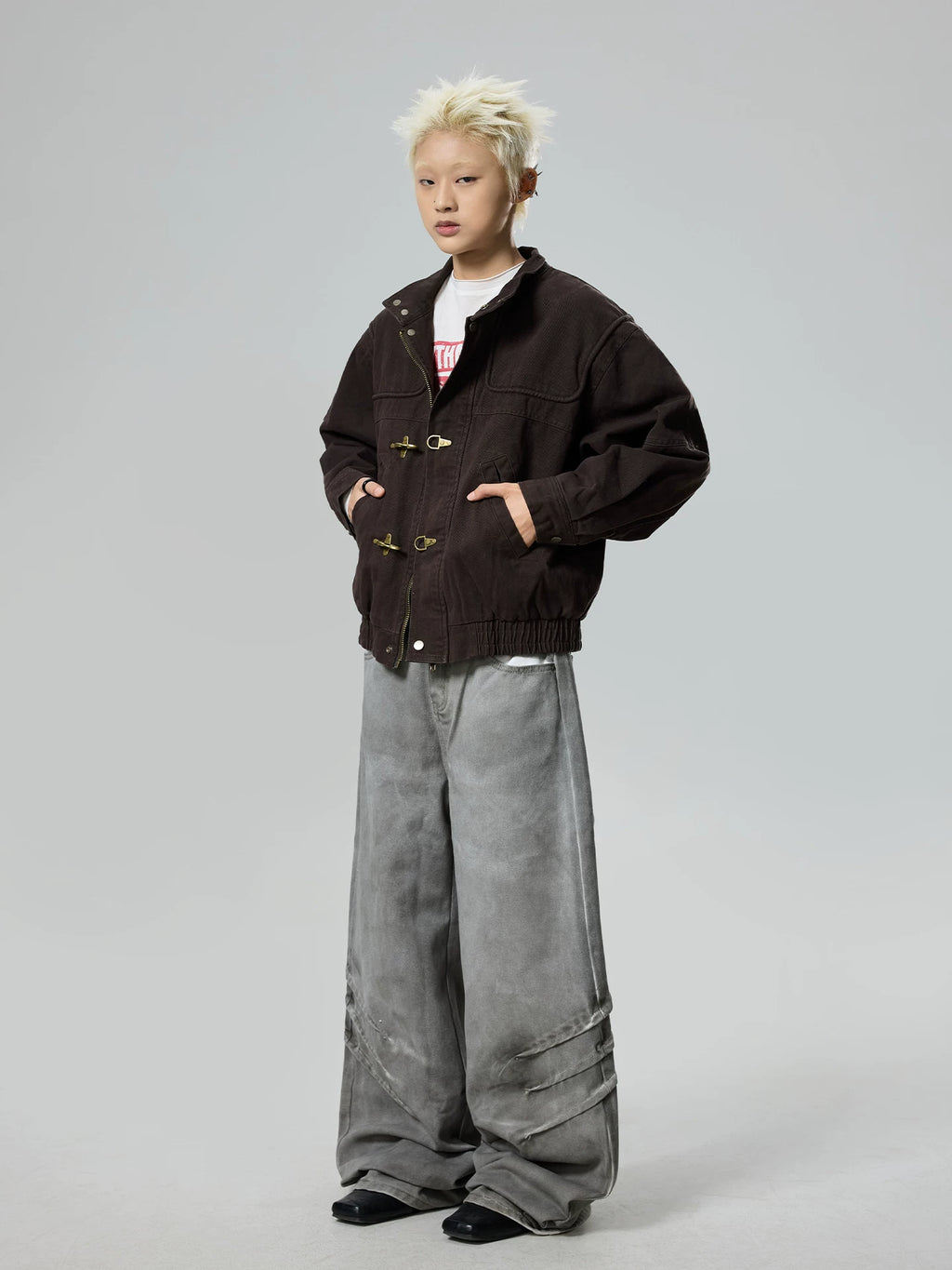 BTSG retro heavy wash scratch baggy loose wide-leg jeans