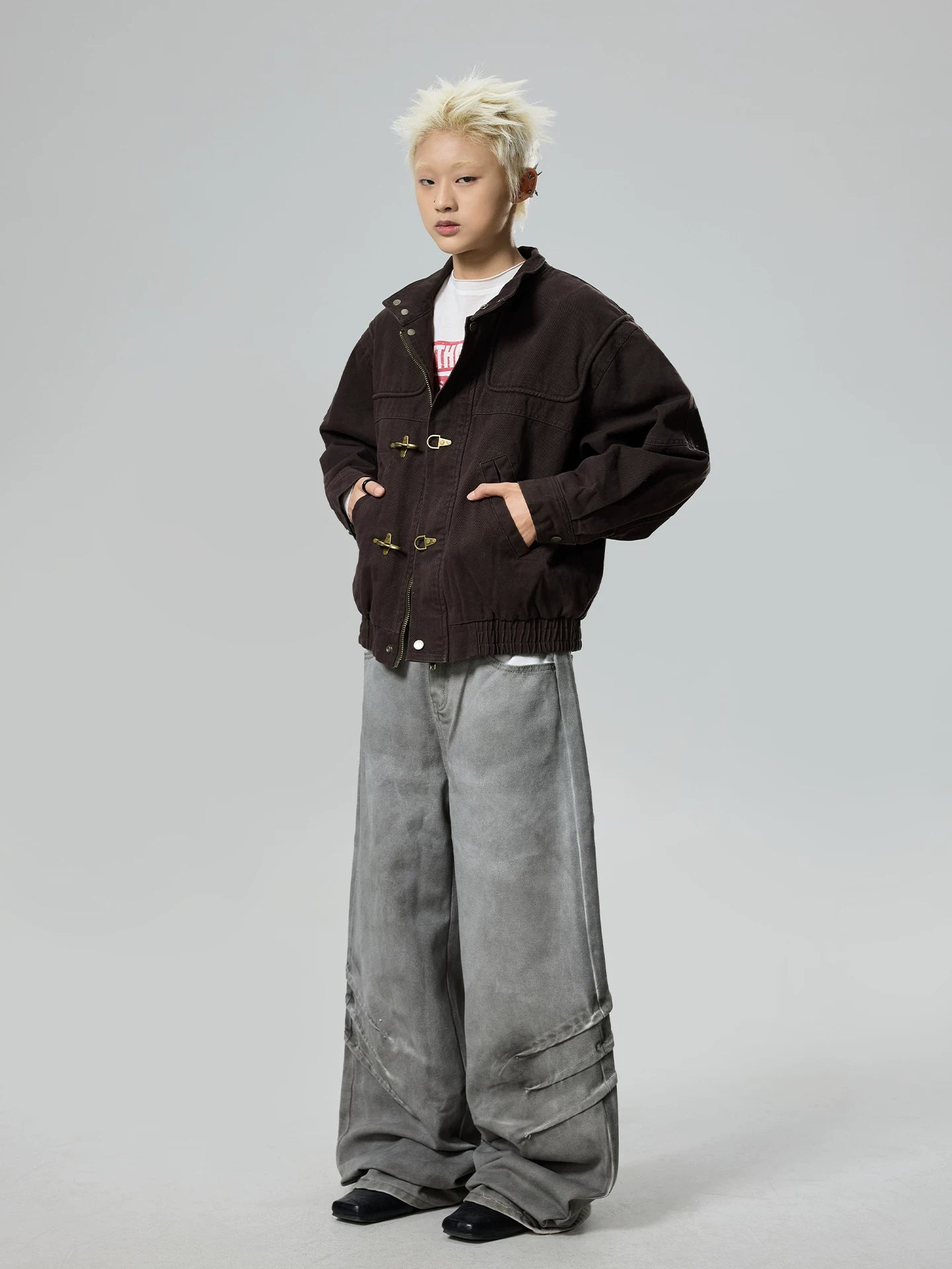 BTSG retro heavy wash scratch baggy loose wide-leg jeans