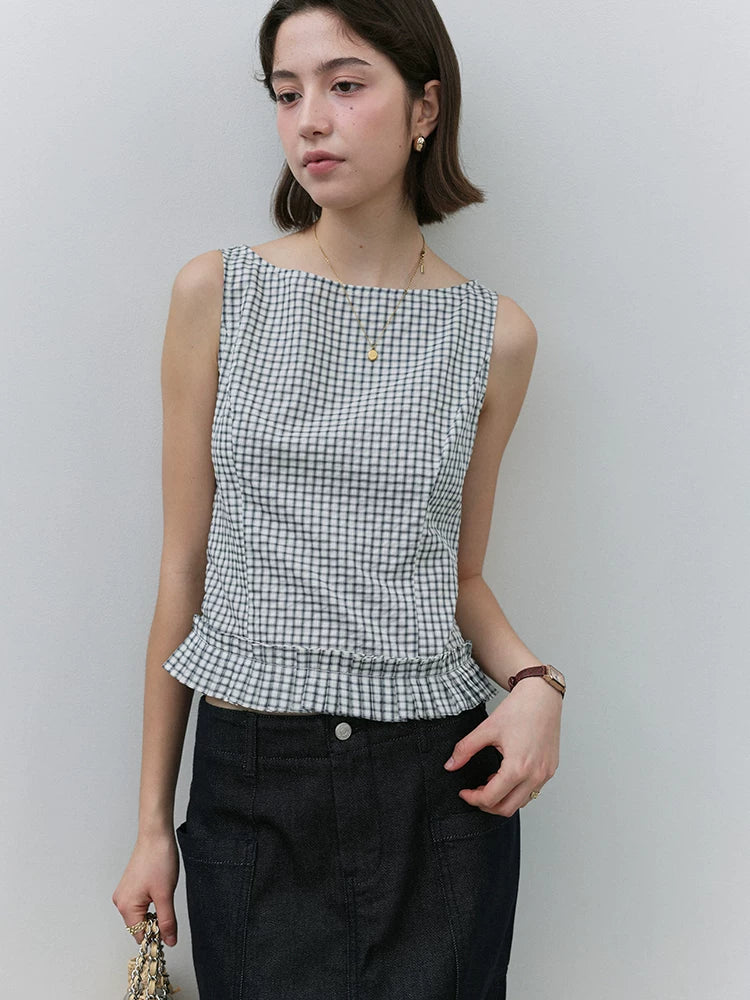 VOOE One-word Neck Plaid Vest Shirt