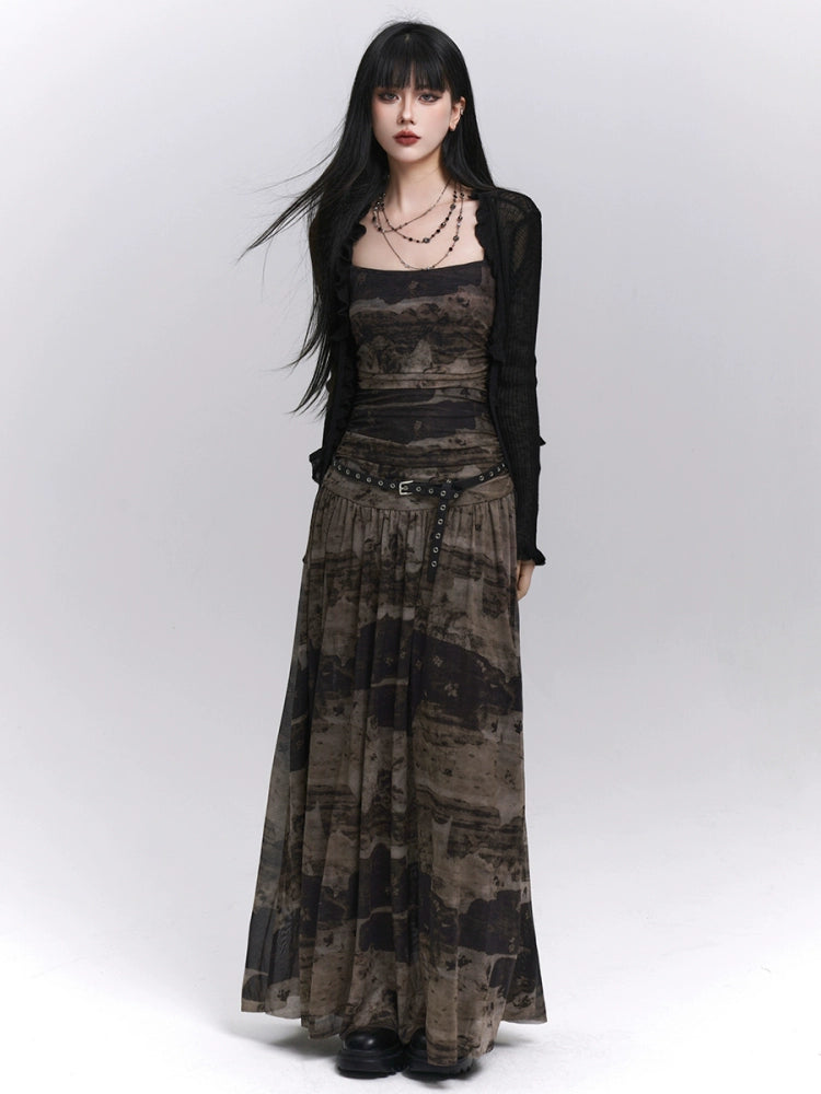 LADYGHOST Pinch Waist Suspender Dress