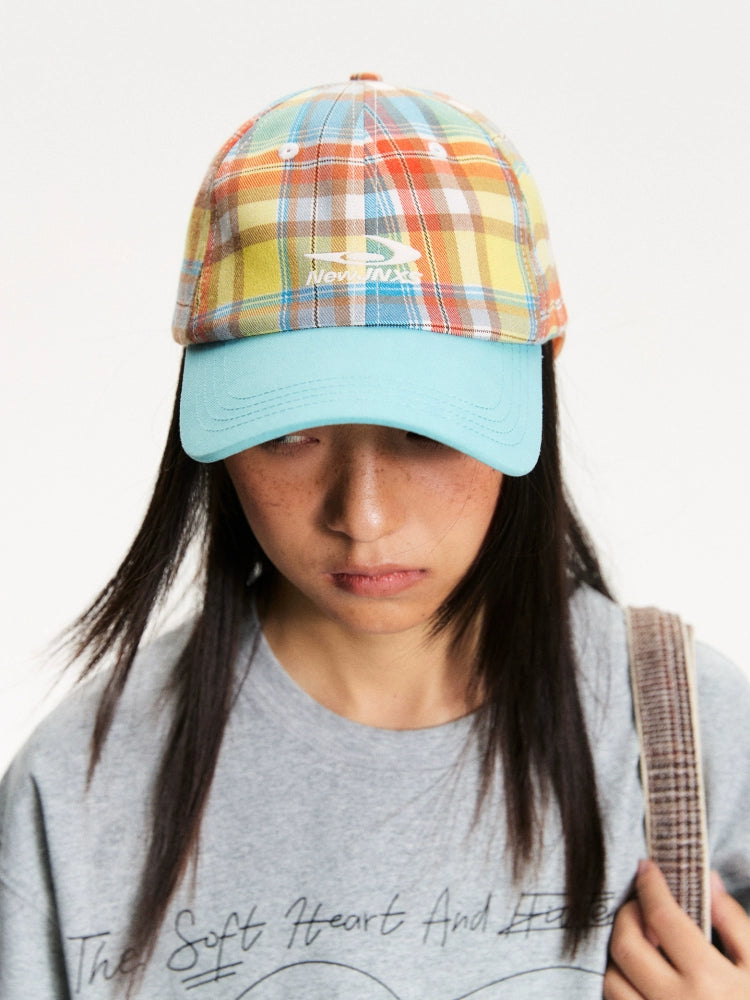 NewJNXS Retro Plaid Color Matching Logo Baseball Cap