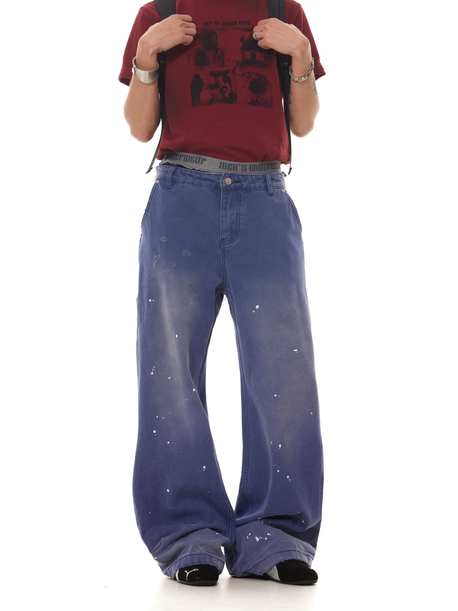 BTSG washed old ink splashing worn vintage legal blue Pants