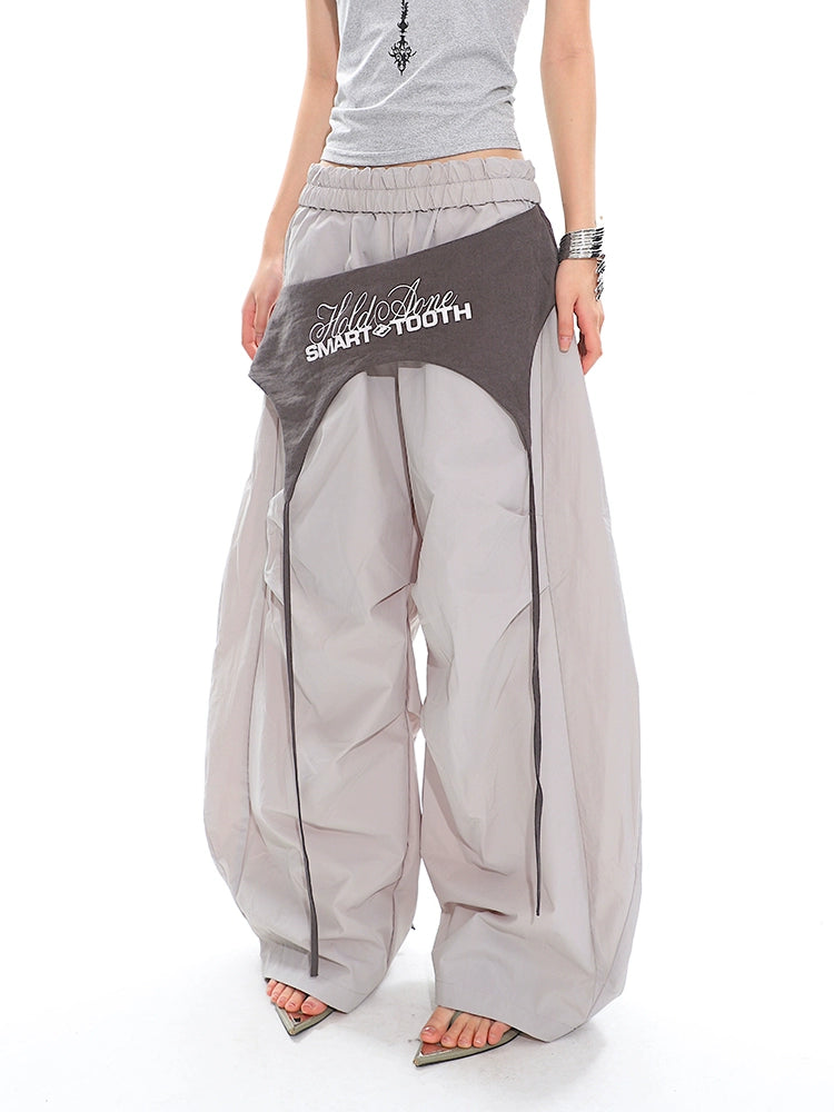 UNCMHISEX Loose Tooling Fake Two-Piece Charge Wide Leg Pants