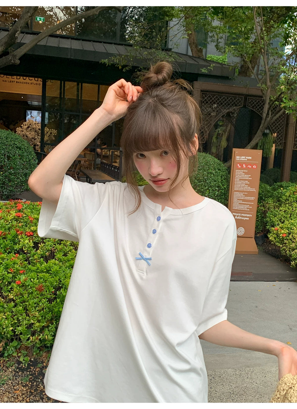 KANO Simple Button Henry Collar Casual Tee