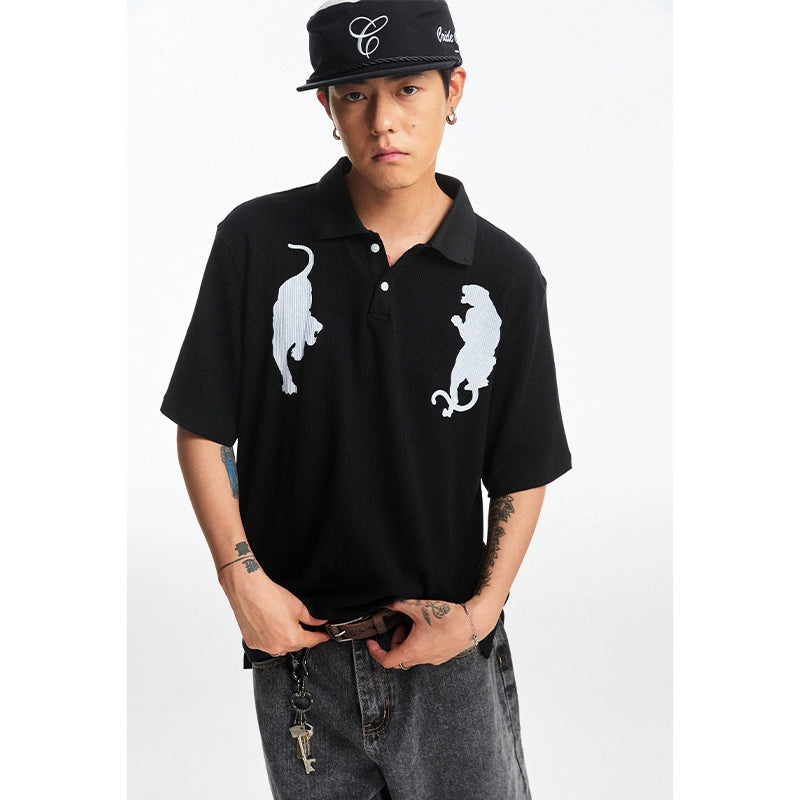 CoosRetro Polo Collar Casual Versatile Printed Tee