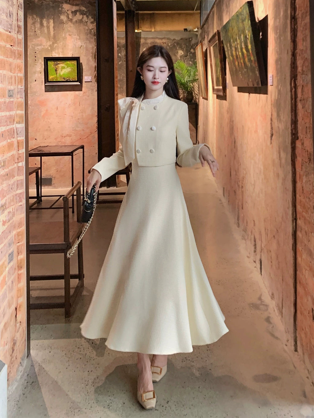 ZIHE Bow Temperament Waist Dress