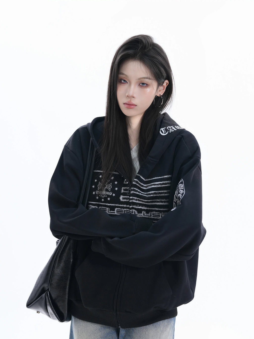 Zuocisankon Oversize Flag Print Jacket