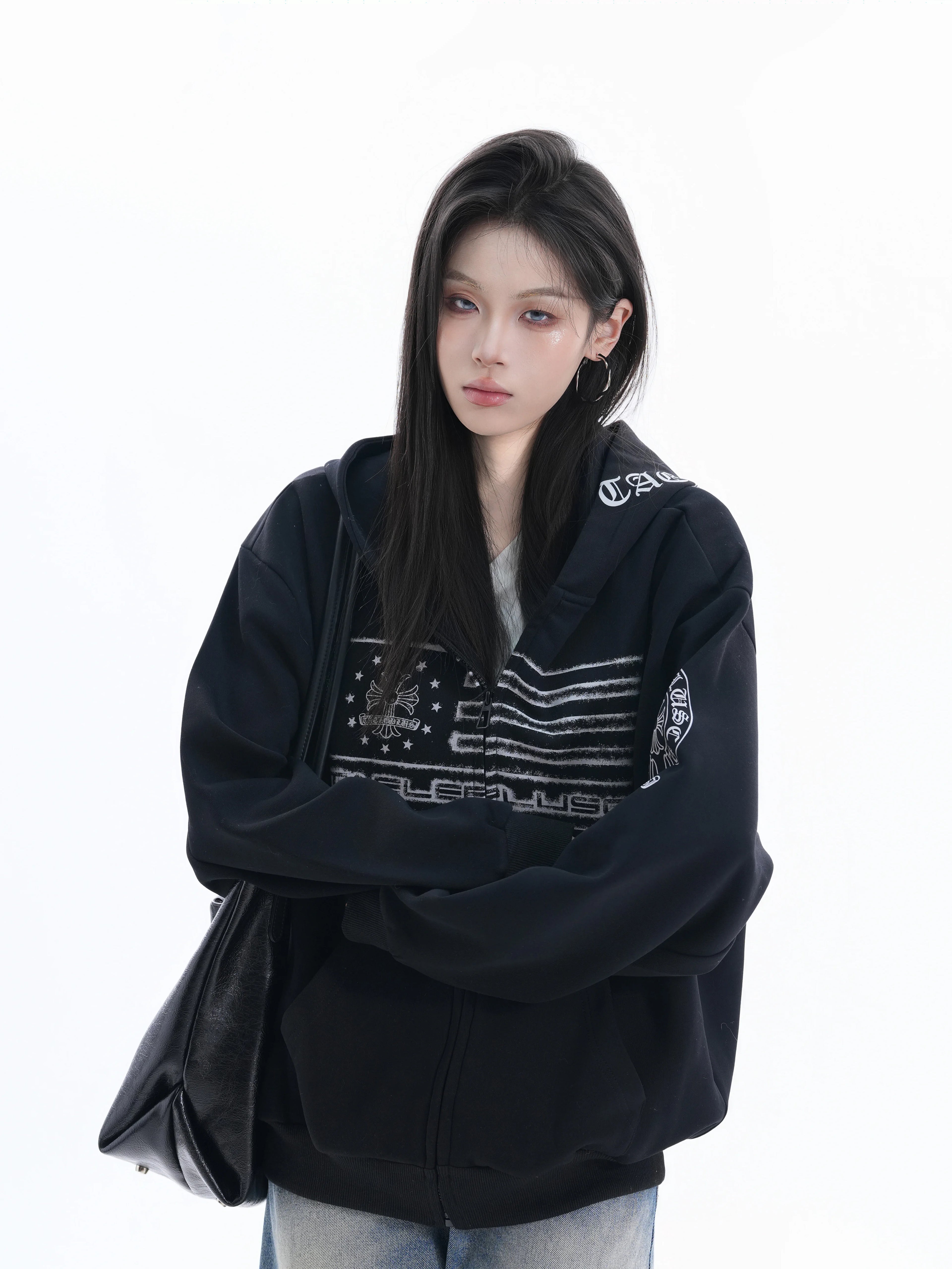 Zuocisankon Oversize Flag Print Jacket